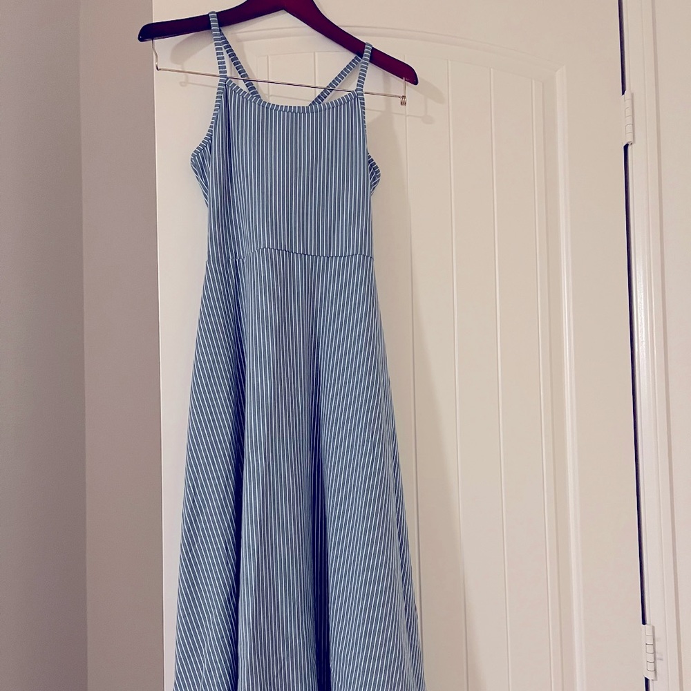 Pact Organic Cotton Fit & Flare Midi Dress Blue & White Stripe